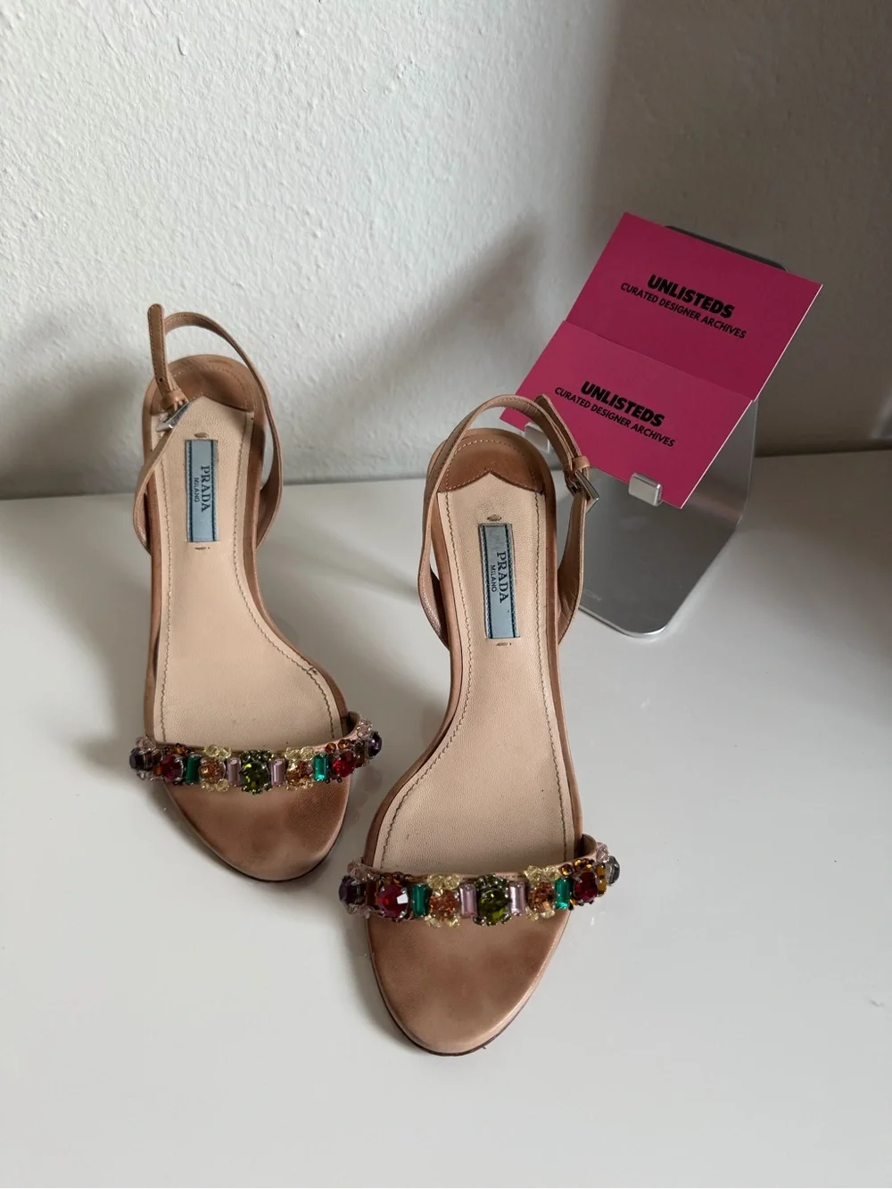 Vintage Prada Jeweled Satin Slingback Heels Size 36